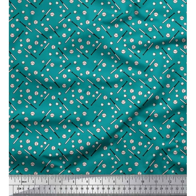 Soimoi Polyester Crepe Fabric Baseball Sports Print Sewing Fabric Yard 42 Inch Wide