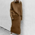 thumbnail image 2 of Miluxas Women's Spring Fall 2 Piece Sweater Set Rib Knit Long Sleeve Top Maxi Bodycon Skirt Casual Winter Outfits Brown 8(L), 2 of 4