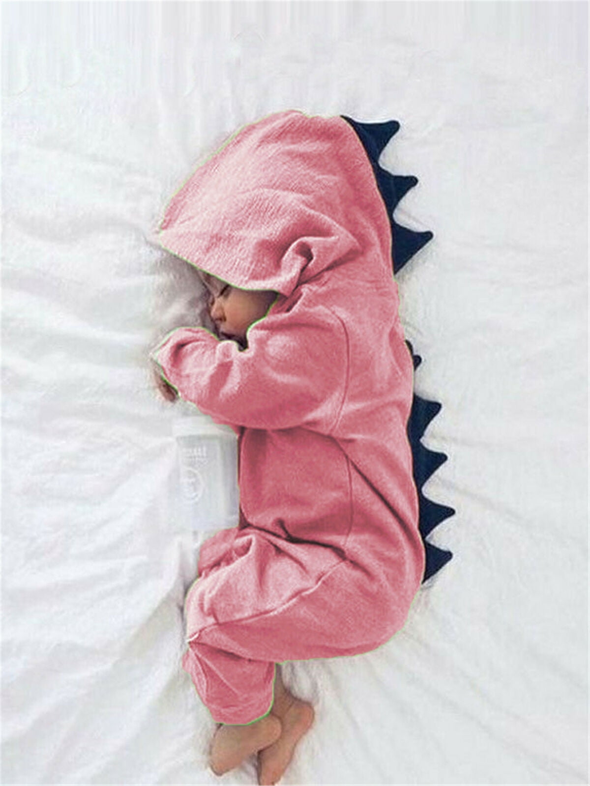 Dinosaur Zipped Jumpsuit Hooded Romper Long Sleeve for Baby Infant Boy or Girl