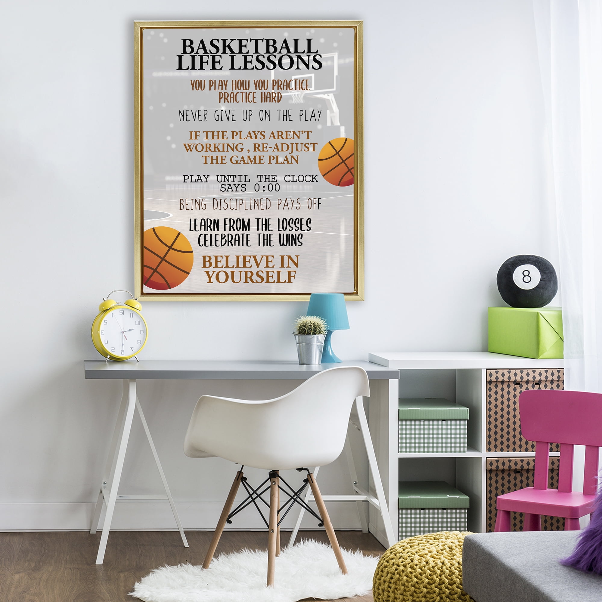 Basketball Life Lessons Gold Framed Floater Canvas Wall Art, design by Kim Allen