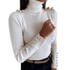 ZIYIXIN Sweater Girl Highneck Woollen Sweater Cuff Button Long Sleeve Shirt Autumn Winter