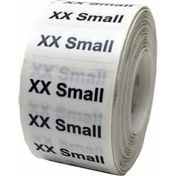 Clear XX-Small Clothing Size Strip Stickers | 1.25 x 5 Inches Wide | 125 Pack