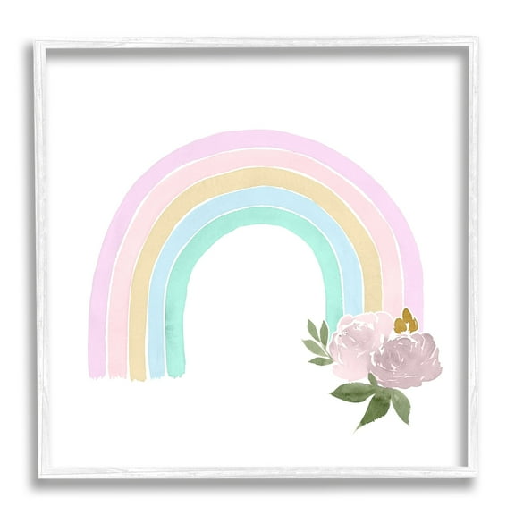 Stupell Industries Children's Pastel Rainbow Arch Pink Rose Blossoms, 17 x 17,Design by Lucille Price
