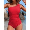 thumbnail image 5 of Asoul Ribbed One Piece Swimsuit for Women One Shoulder Scalloped Bathing Suits Tummy Control Swim Suit Monokini Swimwear, 5 of 9