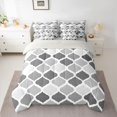 thumbnail image 3 of Castle Fairy Minimalist Geometric Quatrefoil Full Size Bedding Sets 7 Pieces,Geometric Grid Motif Full Size Bed in a Bag,Black Gray White,Reversible, 3 of 7
