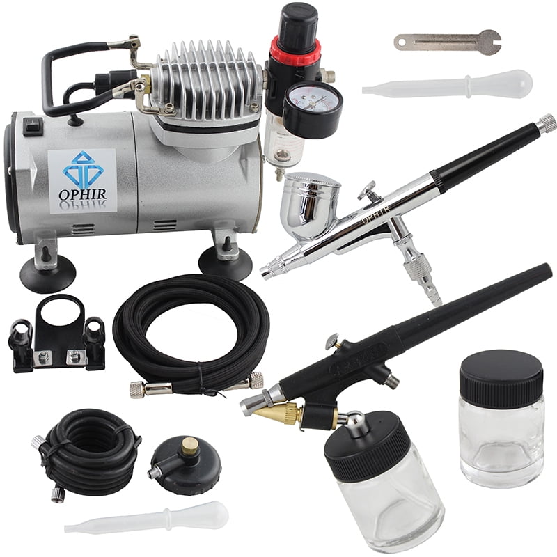 OPHIR Pro 3 Airbrush Dual-Action /& Single-Action Kits with 110V Air Compressor