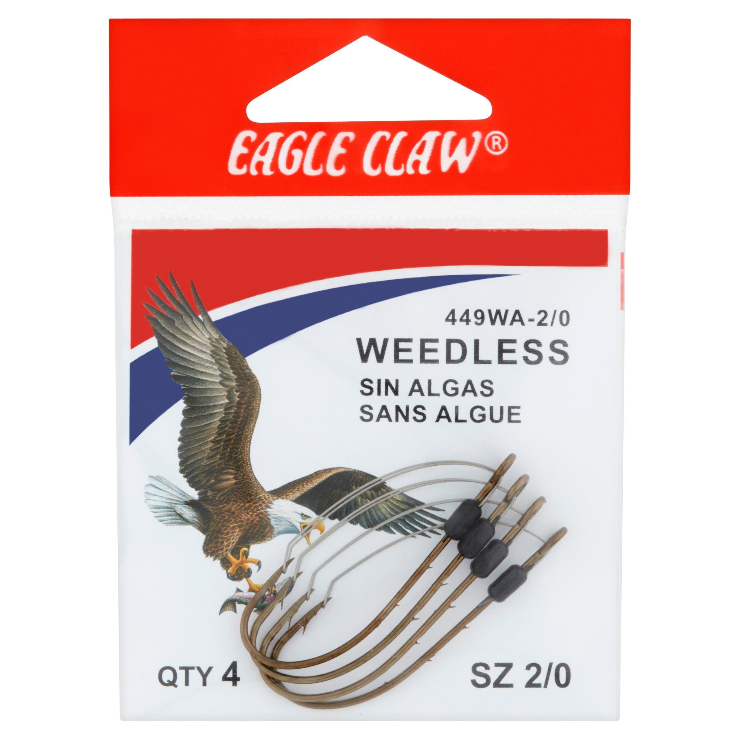 (3 pack) Eagle Claw 449WAH-2/0 Weedless Baitholder 2-Slice Non-Offset Hook, Bronze 2/0