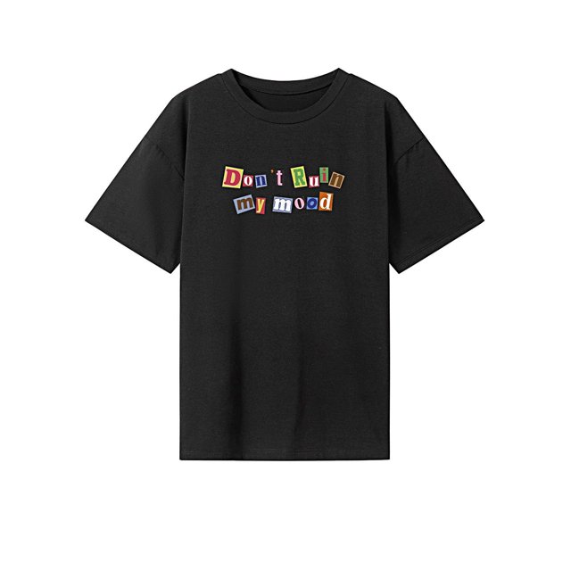 Camiseta para mujer de verano de moda suave y simple cuello redondo para senderismo deportes callejeros Negro