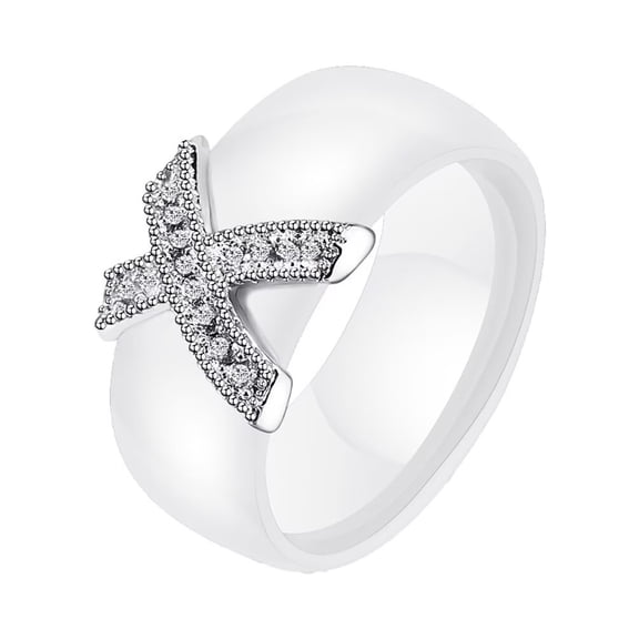 PAURO Ceramics Rings for Men Women Cubic Zirconia 8MM Wide Size 5 Stainless Steel Pink Black Colorful Personalized Statement Simple Dainty Colorful Couples Jewelry White Size 12