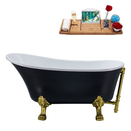 63" Streamline N353BGL-BGL Soaking Clawfoot Tub and Tray With External Drain