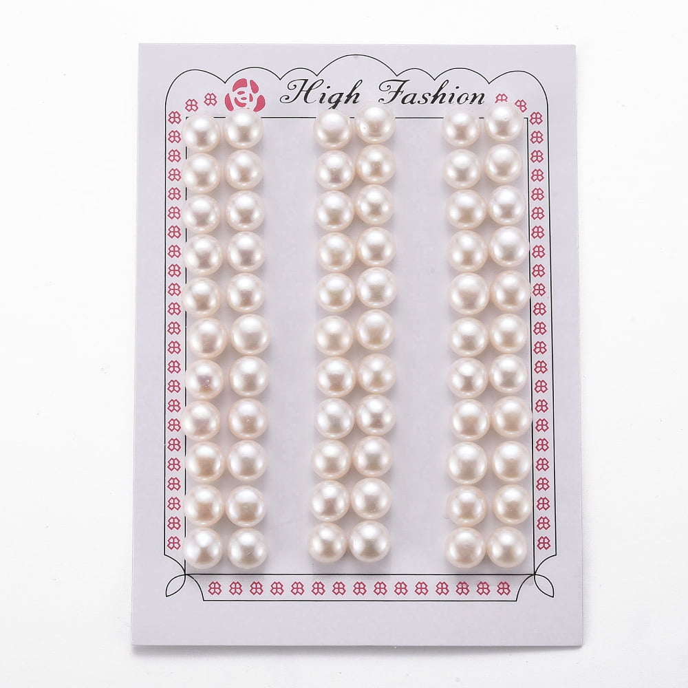 Grade AAA Natural Cultured Freshwater Pearl Beads Half Drilled Flat Round White 8~8.5x6mm Half Hole: 1mm