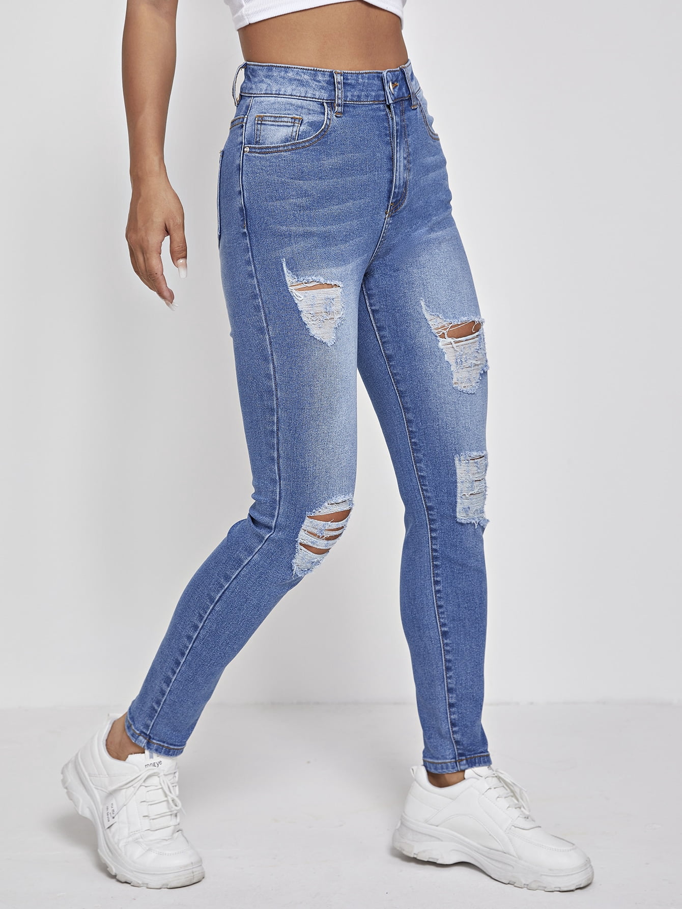 Medium Wash Women's High Waisted Ripped Skinny Jeans 2022 Petite S A050W -  Walmart.com