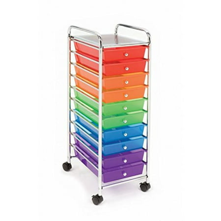 10-Drawer Organizer Cart, Translucent Color-Coded, Pure Organization - 10 drawers provide plenty of space for keeping your home office supplies.., By Seville