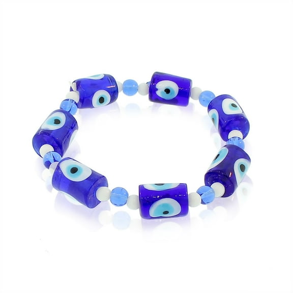 Glass Beaded Blue Evil Eye Protection Stretch Bangle Bracelet