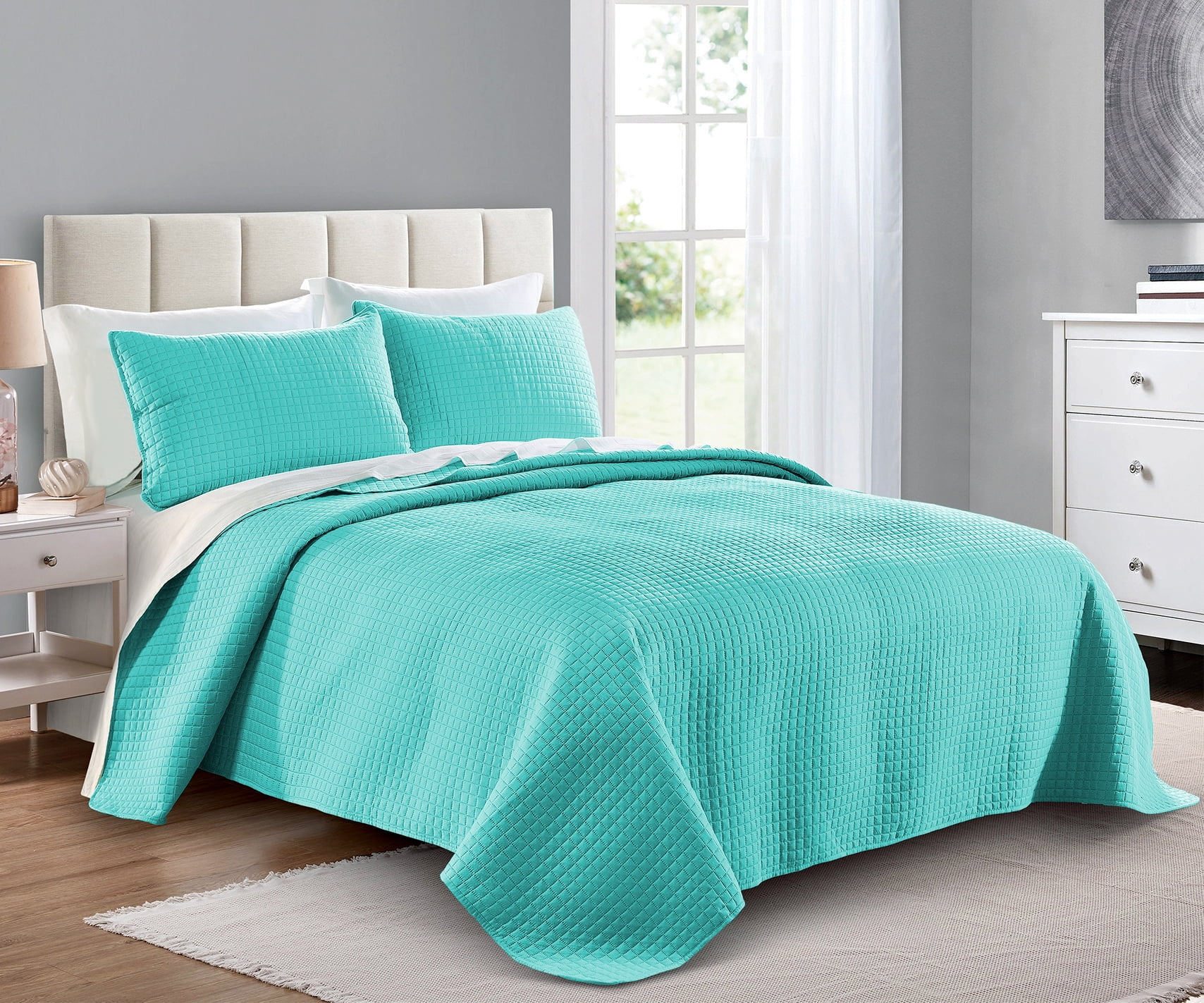 Quilt Set King/Cal King/California King Size Aqua - Oversized Bedspread ...