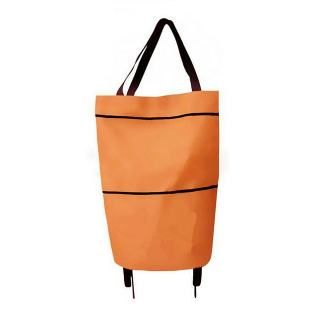 Carrito de compras plegable portátil en tela Oxford - Ideal para supermercado, viajes y más (color naranja)