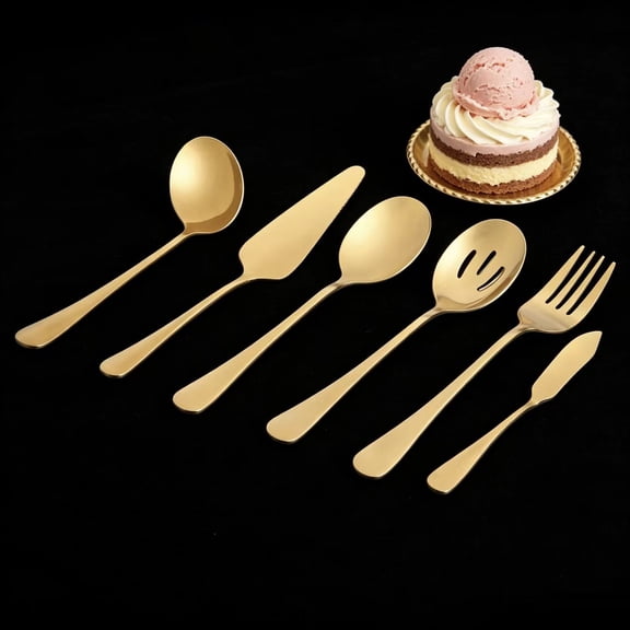 Vruelia 6-Piece Gold Stainless Steel Serving Flatware Set