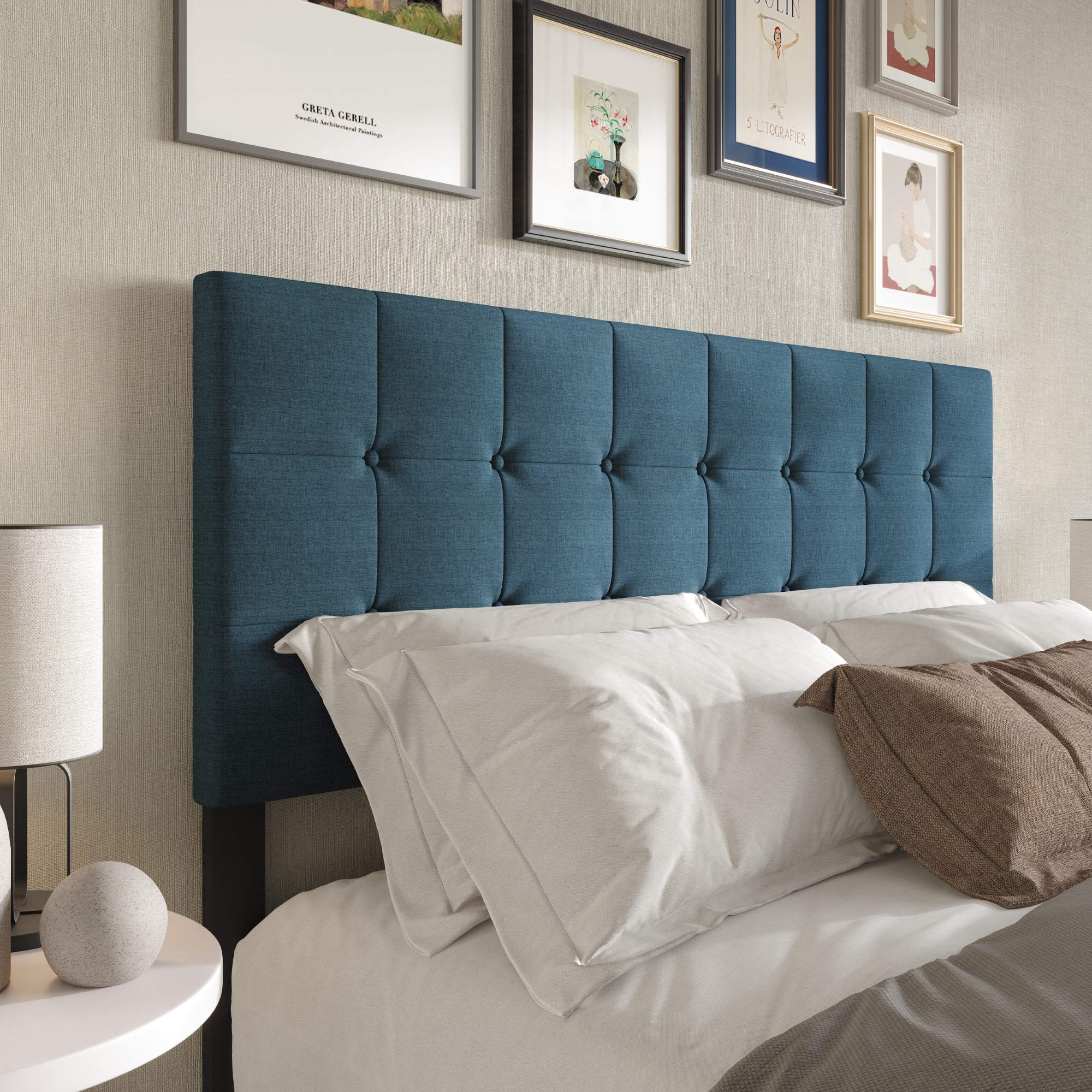 Home Design Ecorse Twin Tufted Upholstered Headboard with Button Tufting and Foam Padding, Denim Blue, Easy Assembly
