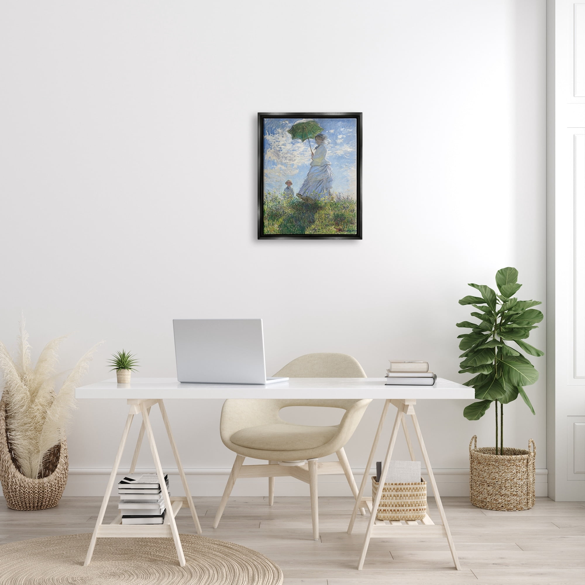 Stupell Industries Woman with a Parasol Classic Claude Monet Painting Painting Jet Black Floating Framed Canvas Print Wall Art, Design by one1000paintings