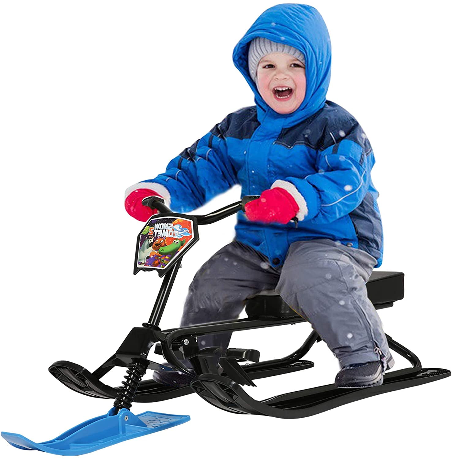 KARMAS PRODUCT Snow Racer Sled with Steering Wheel/Bicycle Handle and Twin Brakes, Kids Teens