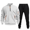 thumbnail image 1 of Ccpelsie Men's Fall Winter Multi Pocket Quarter Zipper Sweatshirt 2 Piece Set Casual Sweatsuits Fit Outdoor Activity(A01-White,2XL), 1 of 6