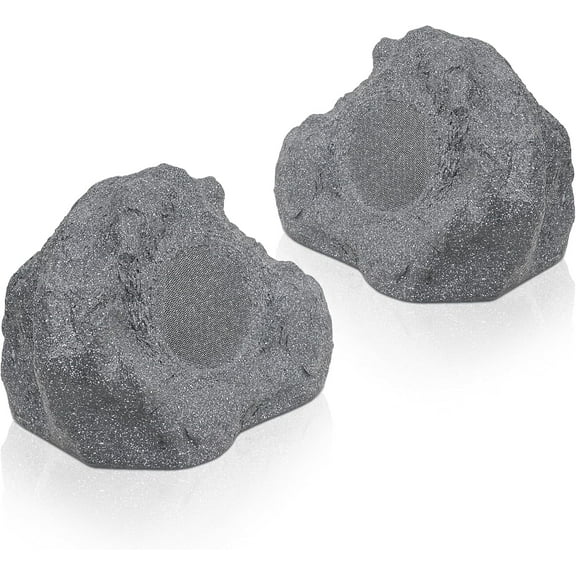 Sound Town Pair of 2-Way 5.25" High-Fidelity Outdoor Weatherproof Rock Landscape Speakers, 70V/100V/8Ω, Commercial Installation for Garden, Yard, Deck, Gray (ROCK-52G-PAIR)