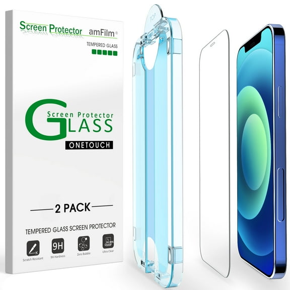 (2 pack) amFilm iPhone 12 / iPhone 12 Pro OneTouch Glass Screen Protector (6.1",2020)