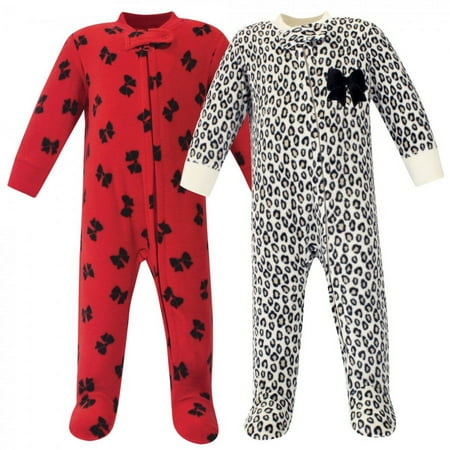 UPC: 0660168724349 | Little Treasure Baby Girl Fleece Zipper Sleep and Play 2pk  Leopard Bow  0-3 Months