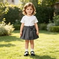 thumbnail image 2 of Fgnfyis Girls School Uniform Skirt Soft Pleated Solid Color A Line Elastic Waistband Toddler Bowknot Skirts for Girls Grey 6-9 Months, 2 of 5