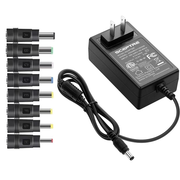 LujingZ 12V - 2A Power Adapter - AC/DC Cord with 8 Tips for Sceptre Monitors, Speakers & More - UL Certified