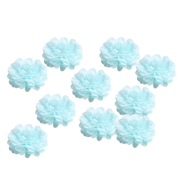 10 piezas de cabezas de flores artificiales de seda de 9 cm, color azul claro