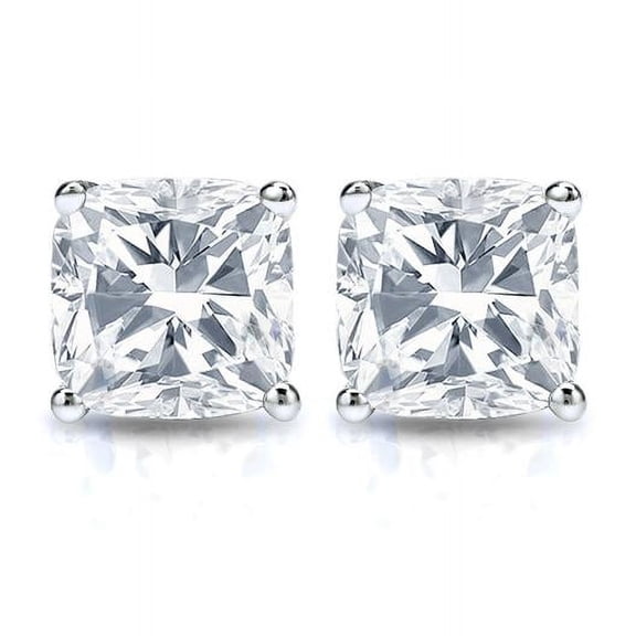 2 Carat Cushion Solitaire Diamond Stud Earrings | IGI Certified Lab Grown Diamond Stud | 14K White Gold | G - VS2 | Screw Backs