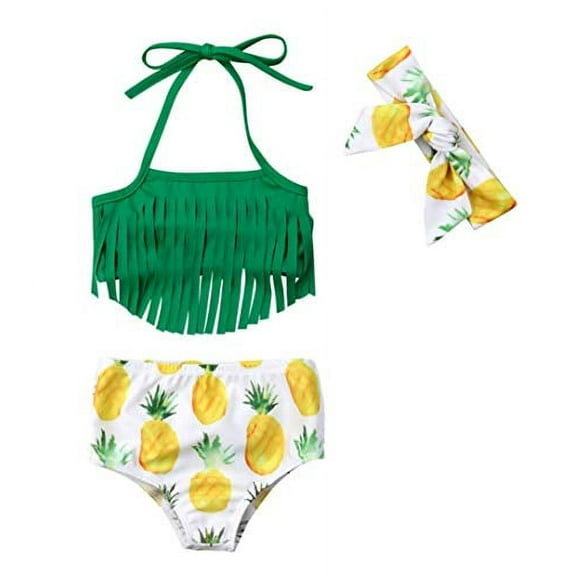 Styles I Love Infant Baby Girls Yellow Fringe Tropcial Bikini Swimsuit Headband Bathing Suit Beach Pool Swimwear 3pcs Set Tropical Yellow 80 3 6 Mont