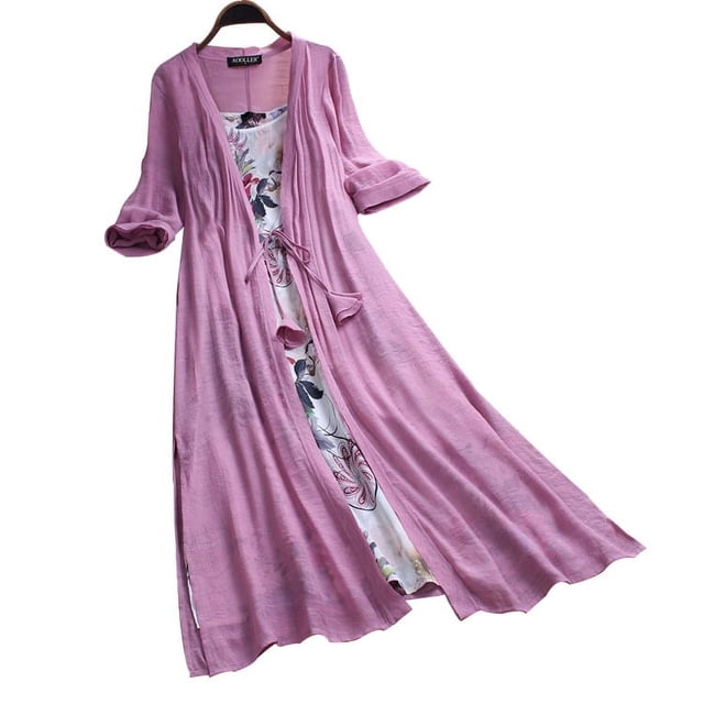 Vestido de dos piezas con mangas 3/4 y cuello redondo con estampado floral estilo bohemio para mujer de Qertyioot