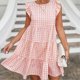 thumbnail image 2 of Summer Dress For Women Plaid Crew Neck Ruffled Sleeveless Tiered Mini Dress, 2 of 5