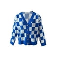thumbnail image 3 of Seyurigaoka Womens Knitting Sweaters Checkered Pattern Cardigan Coat Long Sleeve V-Neck Buttons Spring Streetwear Casual Jumpers Tops, 3 of 4