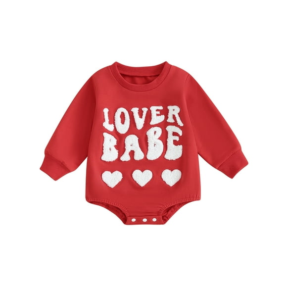 Newborn Baby Girl Boy Valentines Day Outfit Lover Babe Embroidery Sweatshirt Bubble Romper Oversized Long Sleeve Bodysuits Spring Clothes