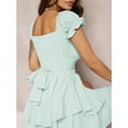 thumbnail image 7 of Women's Little Black Dress Mini A-Line Dress Solid Color Ruffled Short Sleeves Bodycon U Neck Layered Hem Dress Tighten Waist Peplum Dress for Vacation, 7 of 7