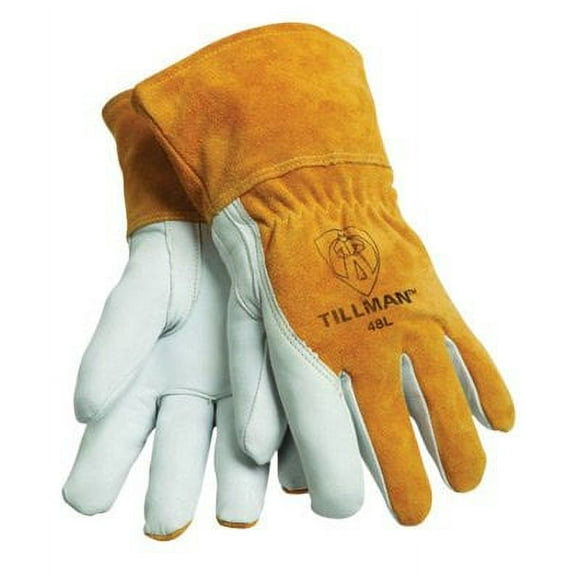 Tillman 48L Large Brown Top Grain Goatskin Fleece Lined Standard Grade MIG Welders Gloves with Straight Thumb, 3 1/2" Cuff, Kevlar Stitching and Elastic Back (1/PR)