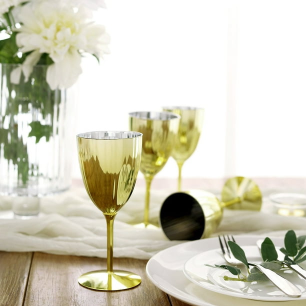 Efavormart Set of 6 - 8Oz - Gold Metallic Premium Disposable Wine Glasses, Stemmed Wine Goblets ...