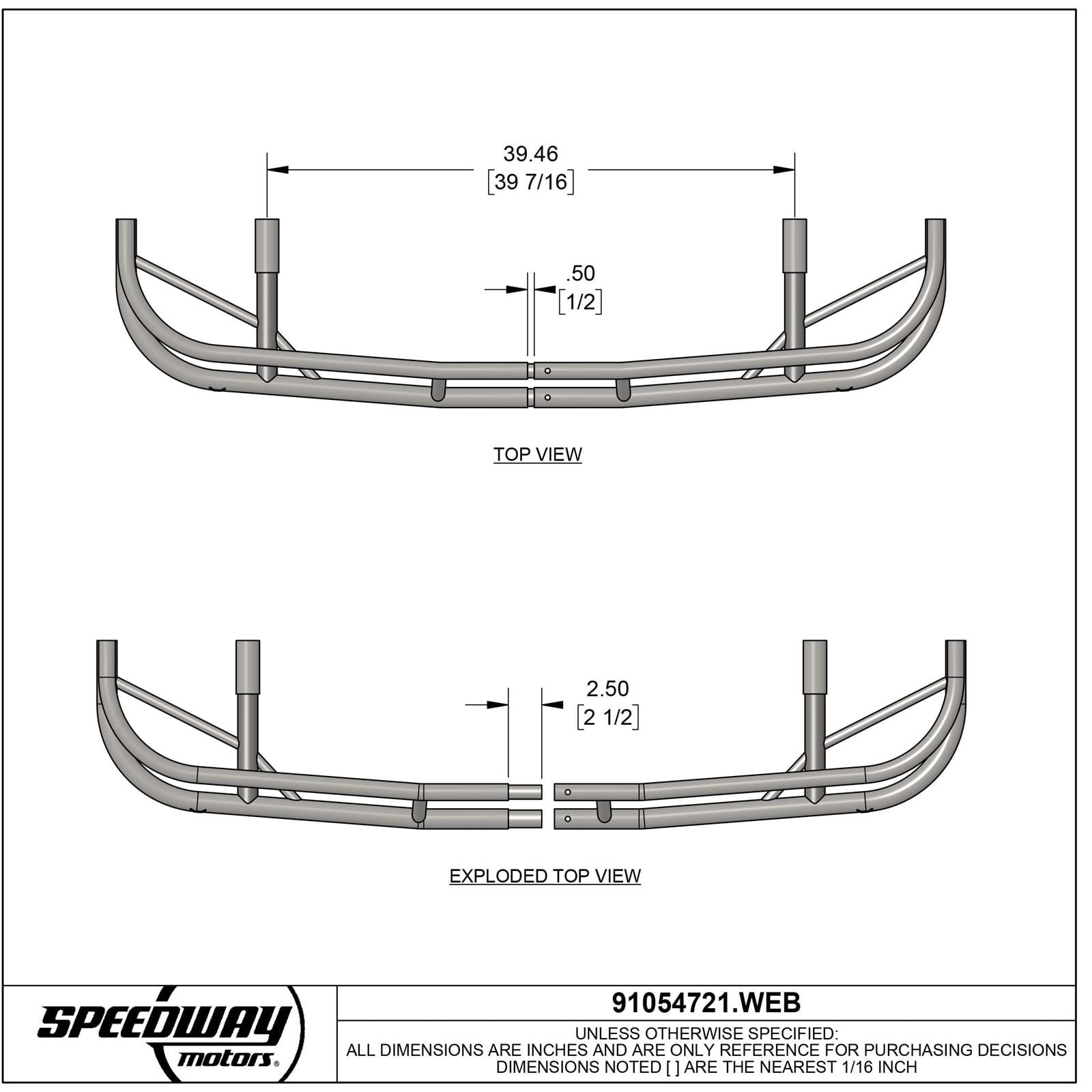 2-Piece Front Bumper for 1981-88 Monte Carlo, Circle Track Racing, High-Impact Steel, 1-1/2" Tube Diameter, Weldable or Bolt-Together Design, All-Steel Construction, Natural Finish