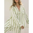 thumbnail image 4 of Women's Pajama Set Long Sleeve Button Down Shirt Wide Leg Pants Sleepwear 2-Piece Striped Lounge Pj Set, 4 of 6