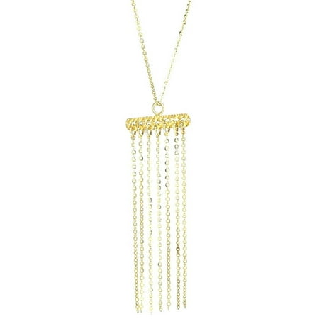 American Designs Jewelry 14kt Yellow Gold Diamond-Cut Rain Cascading Dangle and Drop Pendant Necklace, 16-18 Multi-Strand Chain
