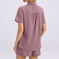 thumbnail image 3 of Dwellite Cotton Linen Short Sets 2 Piece Button Down Short Sleeve Shirts Cute Shorts Beach Vacation Lounge Matching Outfit Pink L, 3 of 4