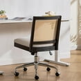 thumbnail image 6 of Rattan Desk Chair Linen Fabric Upholstered Computer Office Chair, 360° Swivel Work Chair with Wheels Comfortable Armless Chair for Home Office Study Studio, Beige, 6 of 12
