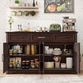 thumbnail image 2 of FIAKOA 64" Farmhouse Buffet Cabinet with Charging Station, Modern Sideboard Cabinet with Wood Doors & 2 Drawers, Kitchen Coffee Bar Credenza for Dining Room, Walnut Brown, 2 of 9