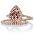thumbnail image 2 of 2 Carat Real Morganite and Man made diamond moissanite Halo Bridal Ring Set with 18k Gold Plating, 2 of 3