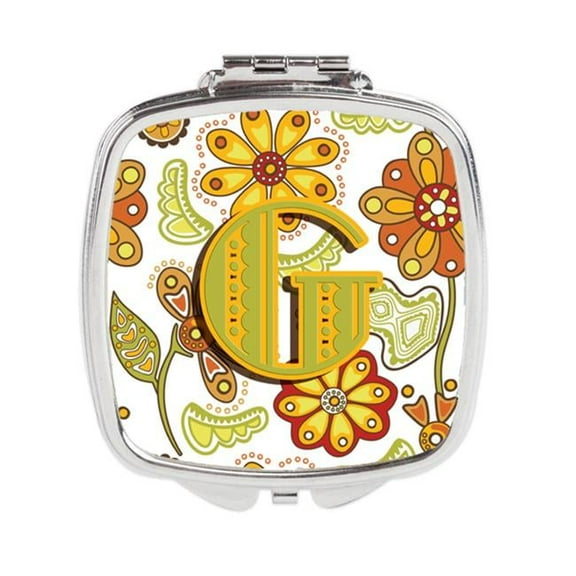 Carolines Treasures  Letter G Floral Mustard & Green Compact Mirror