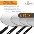 thumbnail image 3 of U.S. Kitchen Supply Juego de 4 pantallas clásicas contra salpicaduras de 13", 11,5", 10" y 8" - Asas de agarre cómodas de malla fina de acero inoxidable - Uso en ollas hirviendo, sartenes - Tapa de co, 3 of 6