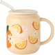 thumbnail image 1 of Taza de porcelana con tapa y pajita, taza de agua de 13 onzas con asa, lindo patrón naranja, 1 of 5